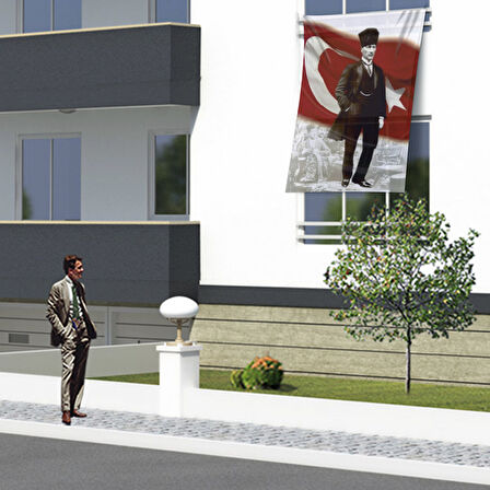 Ay Yıldızlı Kalpaklı Gazi Mustafa Atatürk Poster Dış Cephe Bayrak Ata1