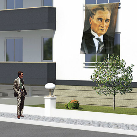 Sivil Mustafa Kemal Atatürk Portre Poster Dış Cephe Bayrağı Ata2