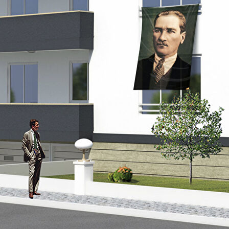Takım Elbiseli Sivil Mustafa Kemal Atatürk Dış Cephe Poster Bayrağı Ata6