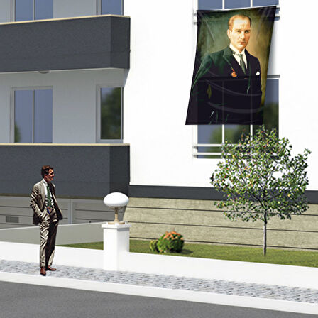 Şık Takım Elbiseli Sivil Gazi Mustafa Kemal Atatürk - Portre Cephe Poster Bayrak Ata7