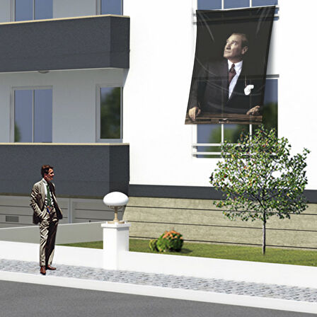 Göğe Bakan Sivil Mustafa Kemal Atatürk Dış Cephe Poster Bayrak Ata10
