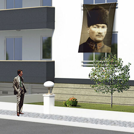Kalpaklı Mustafa Kemal Atatürk Siyah Arka Plan Poster Cephe Bayrağı Ata11