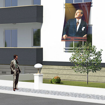 Göğe Bakan Sivil Mustafa Kemal Atatürk Ve Türk Bayrağı Yansıması Dış Cephe Poster Bayrak Ata13