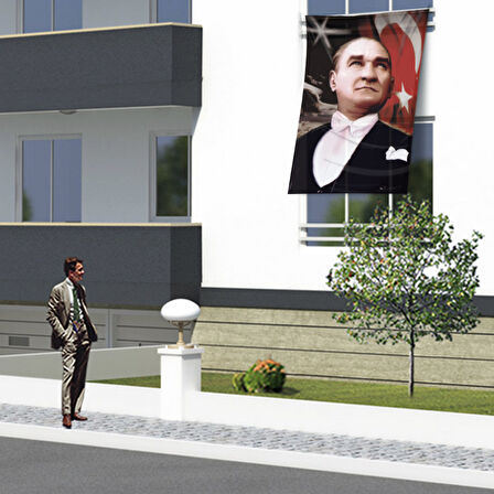 Ay Yıldızlı Türk Bayrağı Önünde Sivil Mustafa Kemal Atatürk Poster Dış Cephe Bayrak Ata15