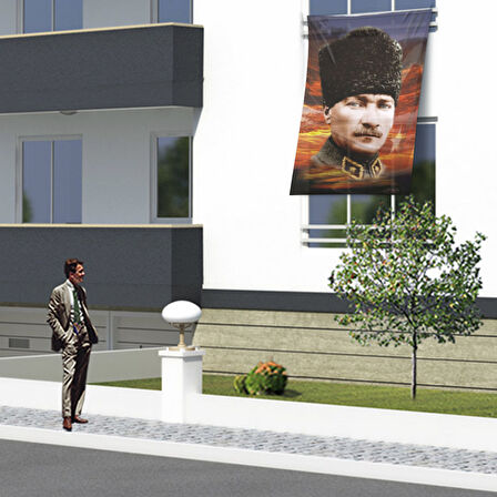 Üniformalı Kalpaklı Gazi Mustafa Kemal Atatürk Dış Cephe Poster Bayrağı Ata20