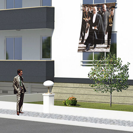Pelerinli Mustafa Kemal Atatürk Poster Dış Cephe Bayrağı Ata21