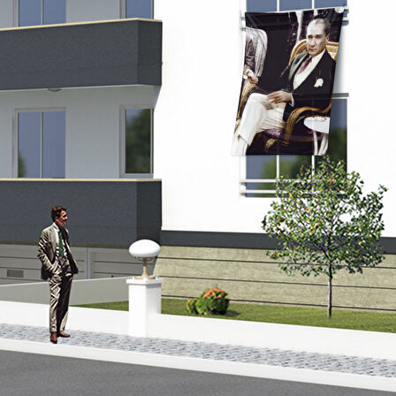 Koltukta Oturan Gazi Mustafa Kemal Atatürk - Şık Takım Elbiseli Poster Bayrak Ata25