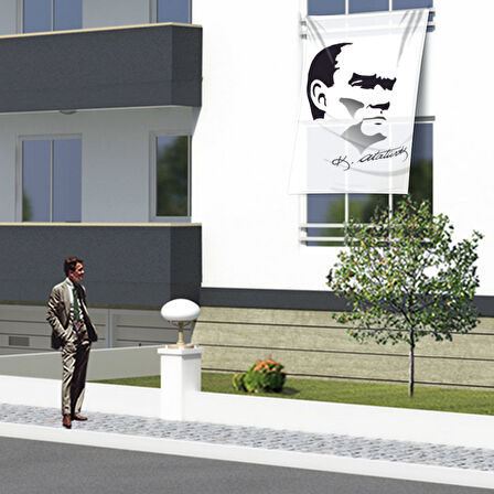 Gazi Mustafa Kemal Atatürk Silüeti - K, Atatürk İmzalı Poster Bayrağı Ata27