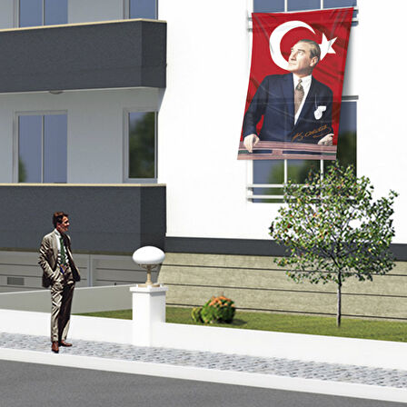Ay Yıldız Önünde Göğe Bakan Sivil Mustafa Kemal Atatürk Ve Türk Bayrağı Yansıması Dış Cephe Poster Bayrak Ata36