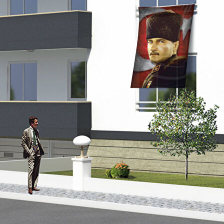 Kalpaklı Gazi Mustafa Kemal Atatürk Ay Yıldız Türk Bayraklı Poster Tören Kutlama Cephe Bayrağı Ata37
