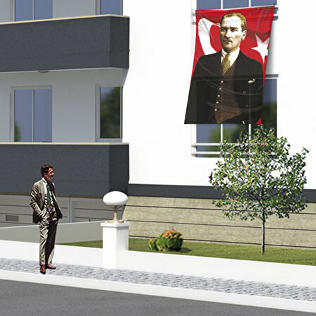 Ay Yıldız Önünde Takım Elbiseli Sivil Gazi Mustafa Kemal Atatürk - Portre - Portre Cephe Poster Bayrak Ata40