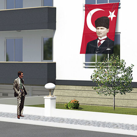 Kalpaklı Gazi Mustafa Kemal Atatürk Ay Yıldız Türk Bayraklı Poster Tören Kutlama Cephe Bayrağı Ata43
