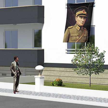 Mareşal Üniformalı Mustafa Kemal Atatürk Bayrağı Ata52