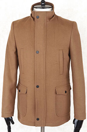 JANCARLUCCİ  Erkek Dizüstü Slimfit Çıkarılabilir  Kapüşonlu Torba Cep Fermuarlı Astarlı  Kaşe Kaban 