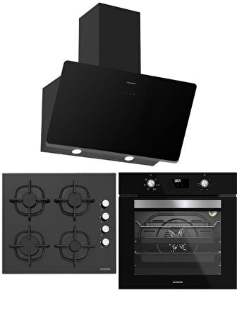 Silverline Siyah Ankastre Set (CS5700C6B01 Ocak/S2-BO6502B02 Fırın/3457 Soho Davlumbaz)