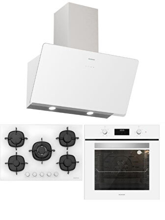 Silverline Beyaz Ankastre Set (CS5801E7W01 Ocak/S2-BO6502W02 Fırın/3457 Soho Davlumbaz)