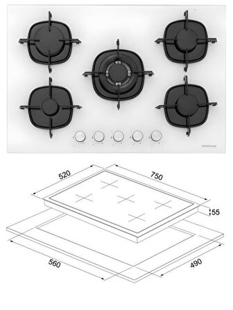 Silverline Beyaz Ankastre Set (CS5801E7W01 Ocak/S2-BO6502W02 Fırın/3457 Soho Davlumbaz)