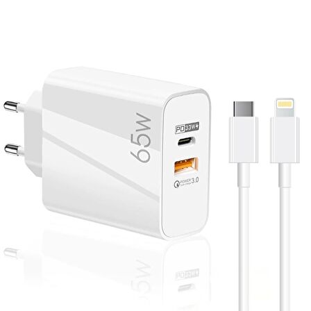 Global 65W UsbA PD33W Quick Charger 3.0 Type-C to Lightning 1m Kablolu Hızlı Şarj Aleti Set