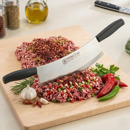 Et ve Kıyma Zırh Satırı Çift Saplı Kasap Satır Kurban Zırhı 54 Cm Sürmene Mutfak Bıçak Sürbisa 61707 