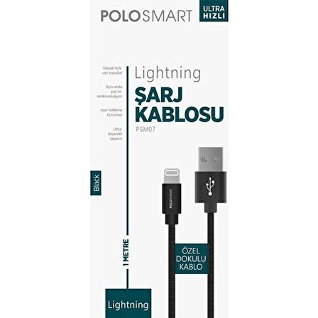 Global PSM07 Apple Uyumlu Lightning Hızlı Şarj Kablosu Siyah 1 Metre