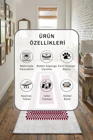 Hayal Vizon Yerleri Mürdüm Yıkanabilir Yolluk Halı Kaymaz Taban Salon Mutfak