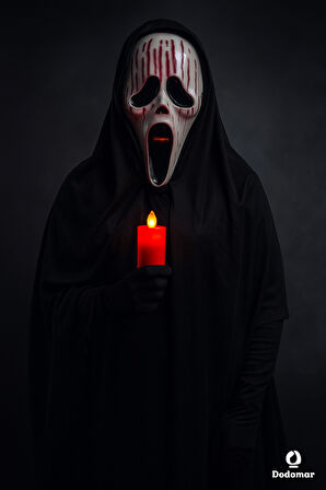 Halloween Maske Çığlık Kanlı Lüks Kalın Arkası Tül