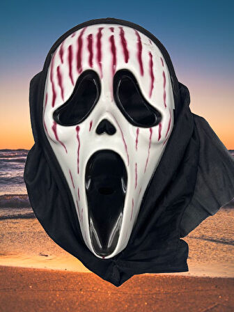 Halloween Maske Çığlık Kanlı Lüks Kalın Arkası Tül