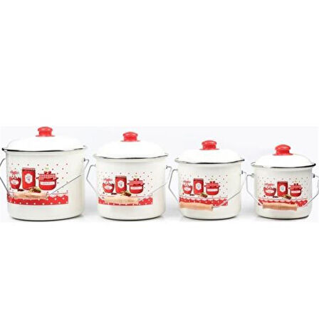 Alev Emaye Bakraç  Yoğurt Bağraç Bakliyat Kabı Seti 16 cm