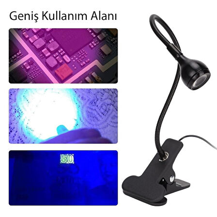 Powermaster UV Mor Işık Sah te Para Kontrol  Yapışkan Kurutma Lambası Esnek Masa Lambası 3 Watt