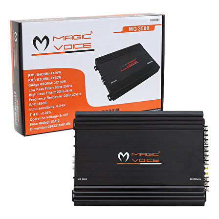 Ayt Magicvoice MG-3500 4 Kanal Max 3000 Watt Oto Anfi Araç Ses Sistemi Amfi 3000W