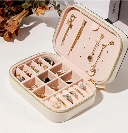 GMN-1 Seyahatleriniz için Kadife Kaplı Fermuarlı Mücevher Kutusu, Taşınabilir Takı Düzenleyicisi , Organizeri