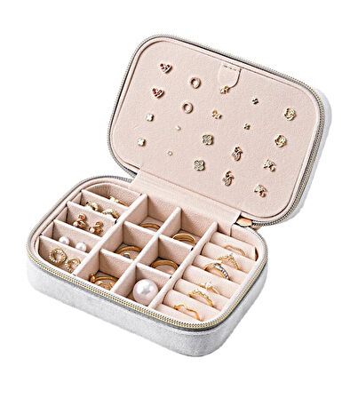 GMN-1 Seyahatleriniz için Kadife Kaplı Fermuarlı Mücevher Kutusu, Taşınabilir Takı Düzenleyicisi , Organizeri
