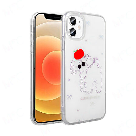 iPhone 11 Kılıf Şeffaf Desenli Figürlü Folk Sert Kapak Sevimli Köpek