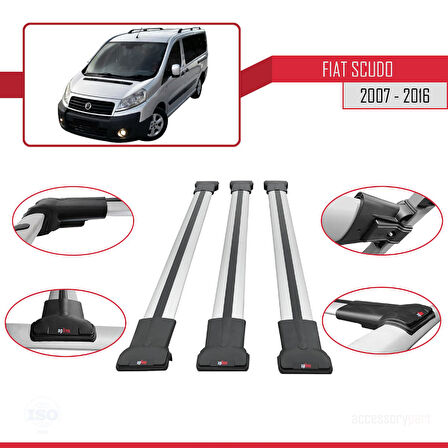 Fiat Scudo 2 2007-2016 Arası ile Uyumlu FLY Model Ara Atkı Tavan Barı Gri 3 Adet