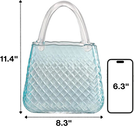 Çanta Vazo Cam Çiçek Vazosu Dekoratif Mavi Vazo Büyük Boy Oval Model 1,5kg Glass Bag Vase