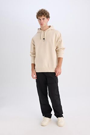 DeFacto Oversize Geniş Kalıp Kapüşonlu Sırt Baskılı Sweatshirt D0851AX24AUBG702