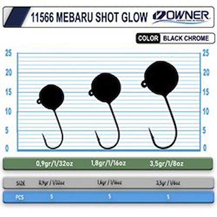 Owner 11566 JH-82G Mebaru Shot Glow Lrf Jig Head 1.8 GR