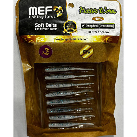 Mef Hunter Worm 5.5cm 10 Adet LRF Silikonu HW6 Mavi Simli Beyaz Glow