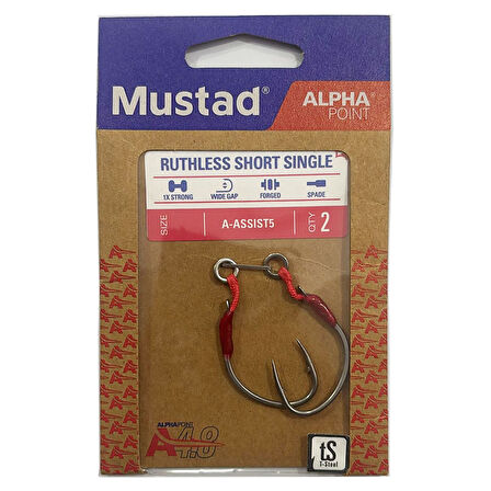 Mustad Alpha Point Ruthless Short Single A-ASSIST5 Asist Olta İğnesi 1 No / 2 Adet