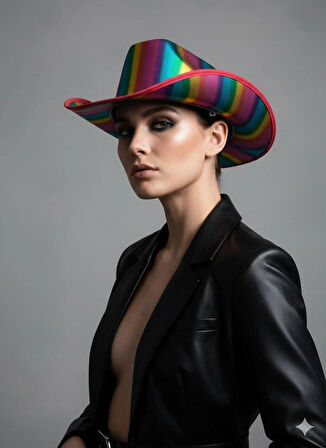 Kovboy Şapkası Gökkuşağı Rengarenk Parti Şapkası