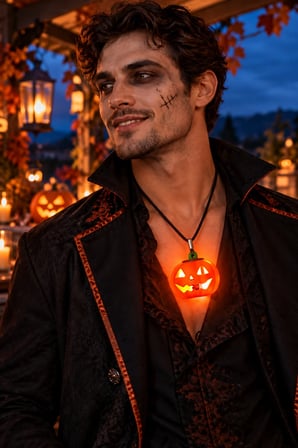 Halloween Işıklı Balkabağı Kolye 14 cm Çap Siyah İpli Cadılar Bayramı Parti Kostüm Aksesuarı
