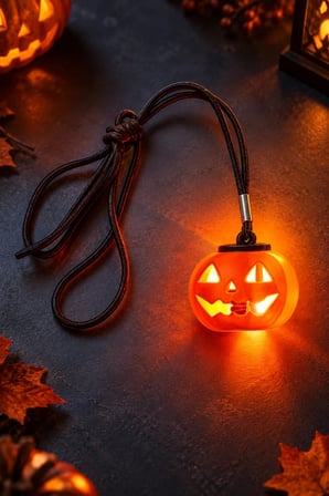 Halloween Işıklı Balkabağı Kolye 14 cm Çap Siyah İpli Cadılar Bayramı Parti Kostüm Aksesuarı