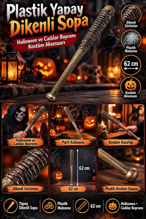 Halloween Yapay Plastik Dikenli Sopa 62 cm Cadılar Bayramı Parti Kostüm ve Gösteri Aksesuarı