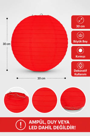Japon Feneri Çin Feneri Büyük Boy Kırmızı 30 cm Dekoratif Parti Süsü Kutlama ve Mekan Dekoru