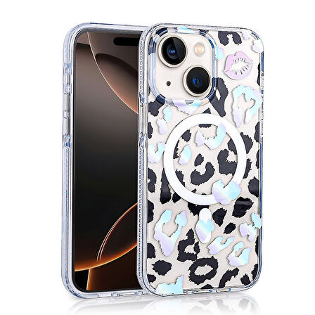 iPhone 13 Kılıf Magsafe Şarj Özellikli Desenli Leopar Jago Kapak