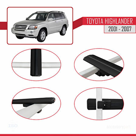 Toyota Highlander 2001-2007 Arası ile Uyumlu BASIC Model Ara Atkı Tavan Barı Siyah 2 Adet