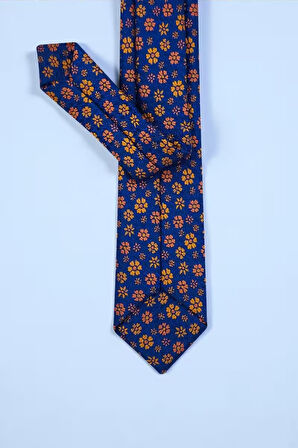 Slim Çiçekli Lacivert Kravat & Mendil