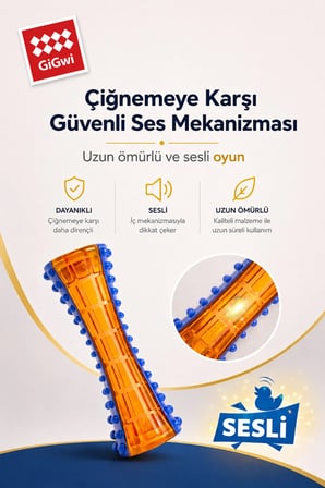 Johnny Stick Serisi TPR Dokulu Sesli Köpek Oyuncağı - Küçük Irk ve Yavru Köpekler İçin Çiğneme Oyuncağı - Turuncu & Mavi