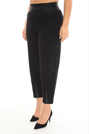 Büyük Beden Lastikli Yüksek Belli Likralı Geniş Kalıp Örme  Mom Kadın Pantolon