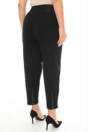 Büyük Beden Lastikli Yüksek Belli Likralı Geniş Kalıp Örme  Mom Kadın Pantolon